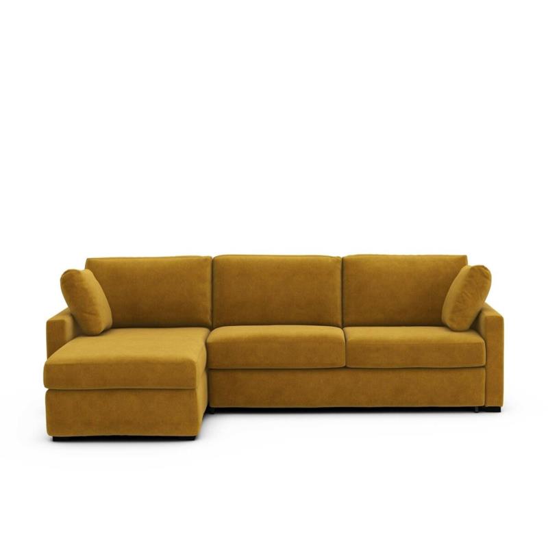 Γωνιακός καναπές-κρεβάτι από βελούδο με στρώμα τεχνολογίας Bultex Μ160xΠ265xΥ85cm