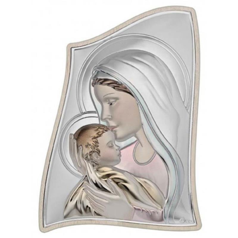 Ασημένια Εικόνα Παναγία Mαντόνα σε Ξύλο RMA/E903/3ST-C