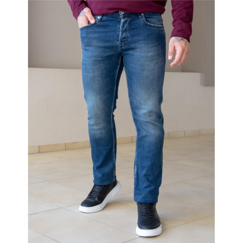 Ανδρικό μπλε τζιν παντελόνι με ξέβαμμα Plus Size GB4754