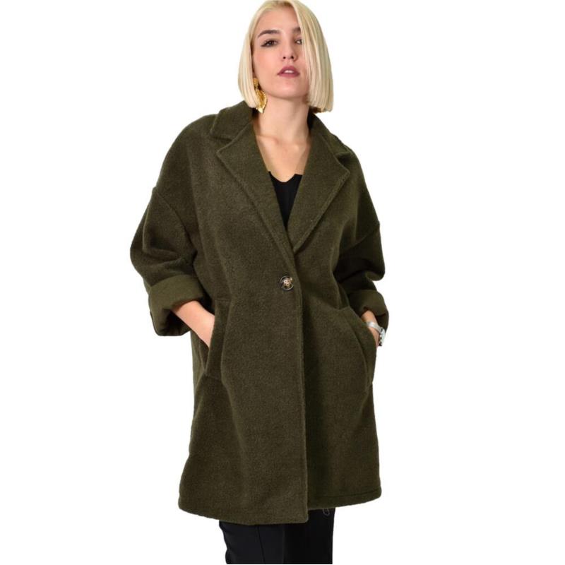Γυναικείο παλτό μονόχρωμο Χακί 22478
