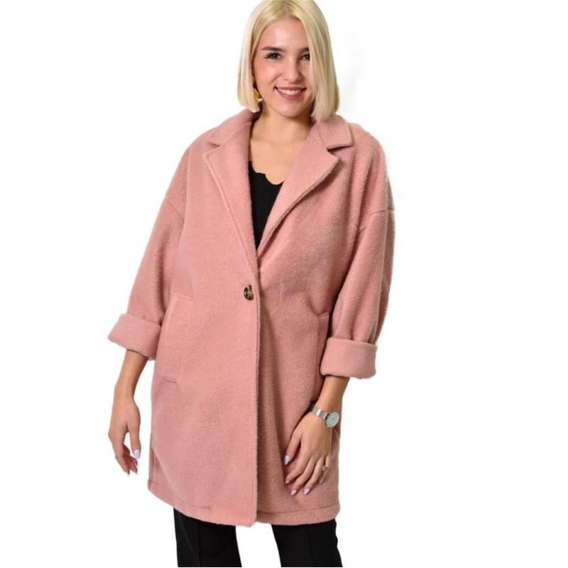 Γυναικείο παλτό μονόχρωμο Ροζ 22480