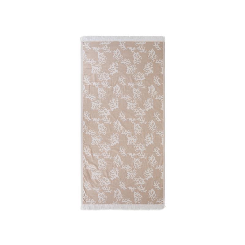Coincasa πετσέτα σώματος με coral motif και διακοσμητικά κρόσσια 170 x 95 cm - 007256454 Μπεζ