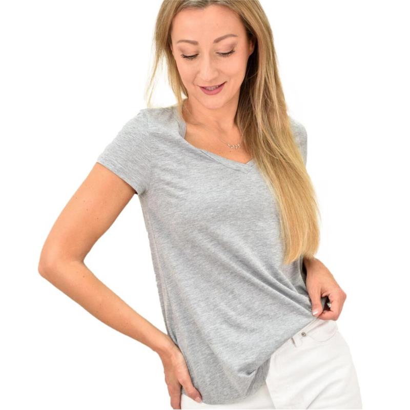 Γυναικεία μπλούζα κοντομάνικη με V λαιμόκοψη Γκρι 13235