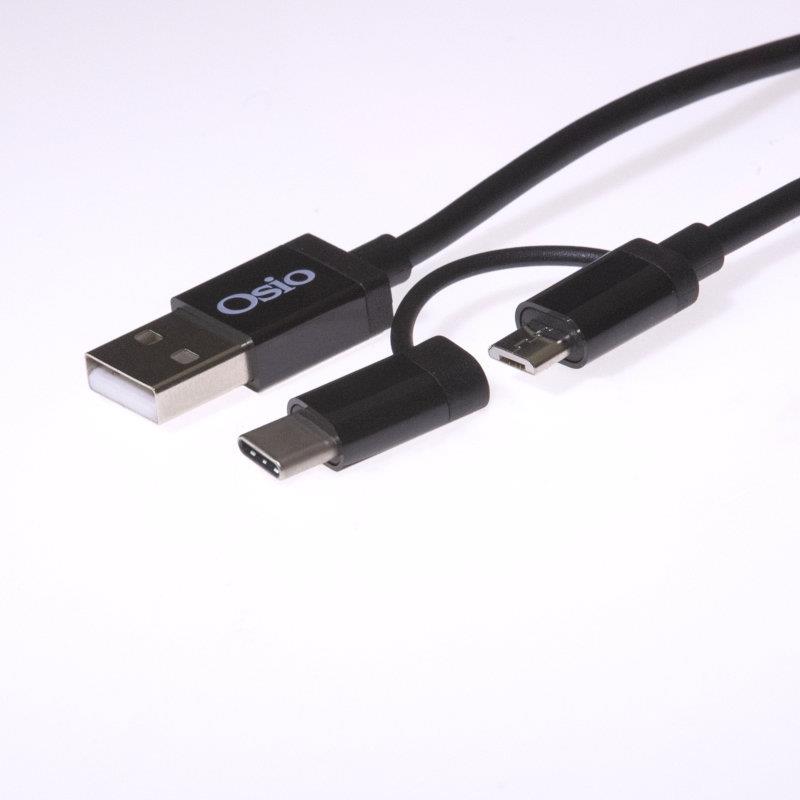 Καλώδιο USB Σε Micro Usb Και USB Type C Με Αντάπτορα 1m OSIO OTU-495B