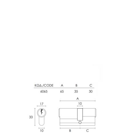 Κύλινδρος Convex 6065 Ματ Νίκελ 30x35mm