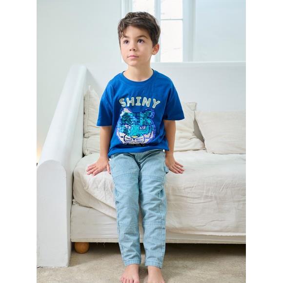 Παιδική Κοντομάνικη Μπλούζα για Αγόρια Blue Shiny Tiger - ΜΠΛΕ