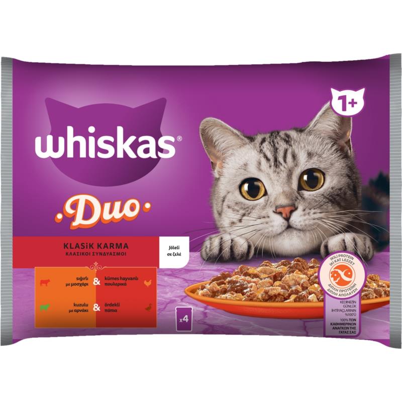 Τροφή για γάτες συνδυασμός Κρεατικών σε Ζελέ Whiskas Duo (4x85g)