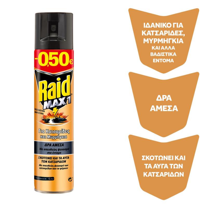 Εντομοκτόνο για Κατσαρίδες και Μυρμήγκια Max 1 Raid (300 ml) -0,50€