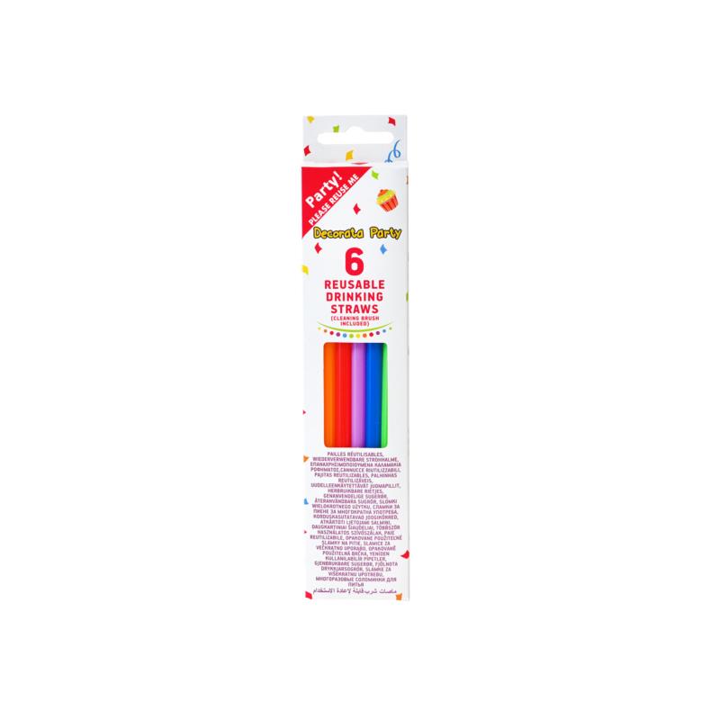 Καλαμάκια Ροφήματος Πολλαπλών Χρήσεων 20x0,73cm σε διάφορα χρώματα Decorata (6τεμ)