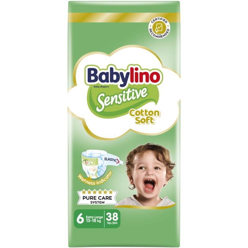 Ανοιχτές Πάνες Sensitive No6 (13-18kg) Babylino (38τεμ)