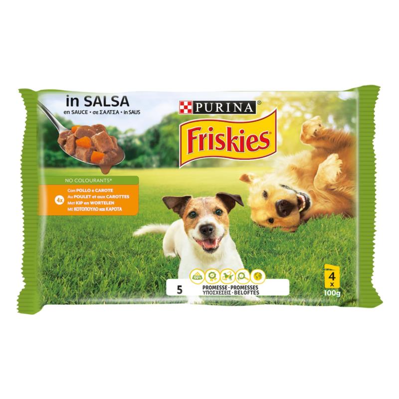 Τροφή για σκύλους σε Σάλτσα με Κοτόπουλο & Καρότα Friskies (4x100g)