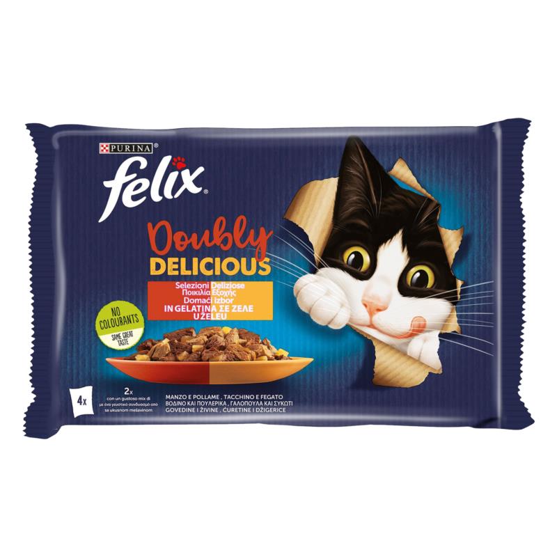 Τροφή για Γάτες Ποικιλία Κρεατικών σε Ζελέ Agail Double Delicious Felix (4x85g)