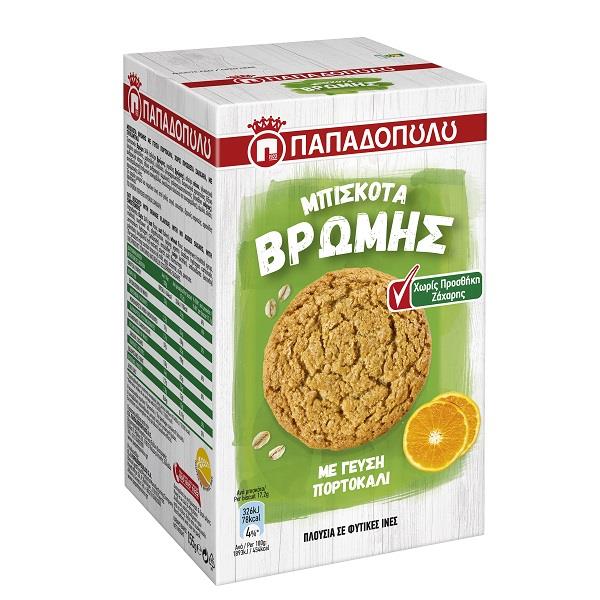 Μπισκότα Βρώμης Χωρίς Προσθήκη Ζάχαρης με Γεύση Πορτοκάλι Παπαδοπούλου (115g)