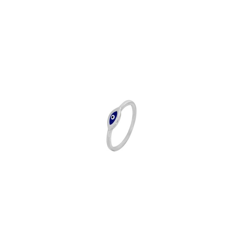 Ασημένιο δαχτυλίδι βεράκι με οβάλ μπλε ματάκι