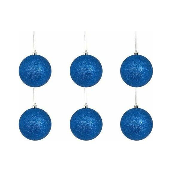 V. Christakopoulos Χριστουγεννιάτικες Μπάλες Σετ 6Τμχ Με Glitter 8εκ Μπλε - 53135-6