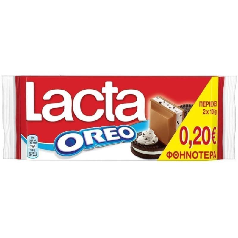 Σοκολάτα Γάλακτος Oreo Lacta (2x105g) -0,20