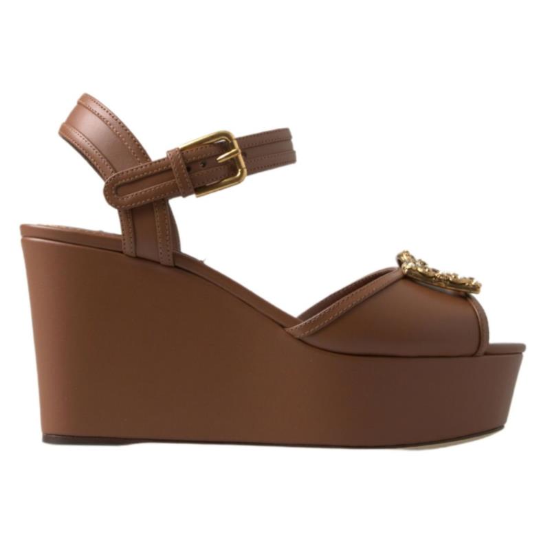 Dolce & Gabbana Brown Leather AMORE Wedges Sandals Shoes LA10214-35.5 8054802692798 EU35/US4.5