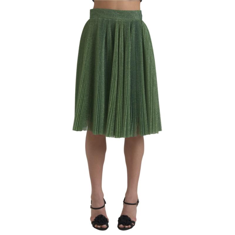 Dolce & Gabbana Metallic Green High Waist A-line Pleated Skirt SKI1829 IT42