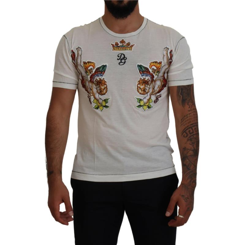 Dolce & Gabbana White Printed Short Sleeves Men T-shirt TSH83620 IT44