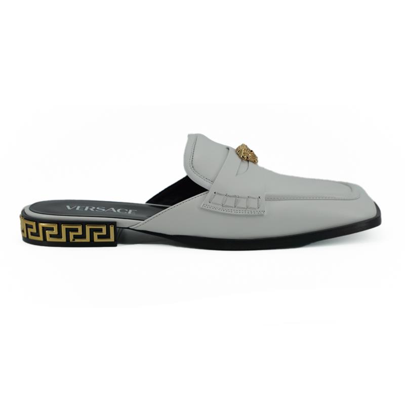 Versace White Calf Leather Slides Flat Shoes EU37/US7