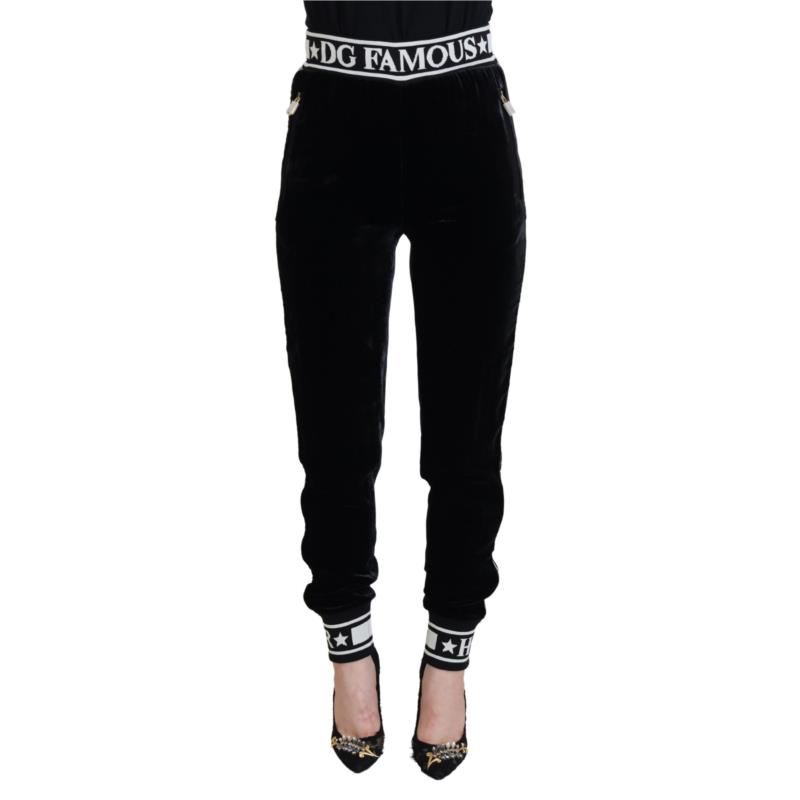Dolce & Gabbana Black DG Logo Velvet Trouser Pants PAN74230 IT38