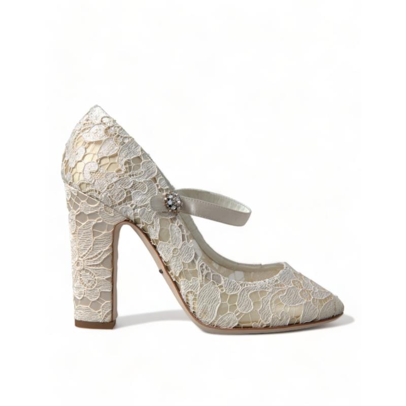 Dolce & Gabbana White Lace Crystals Heels Sandals Shoes LA10364 EU40/US9.5