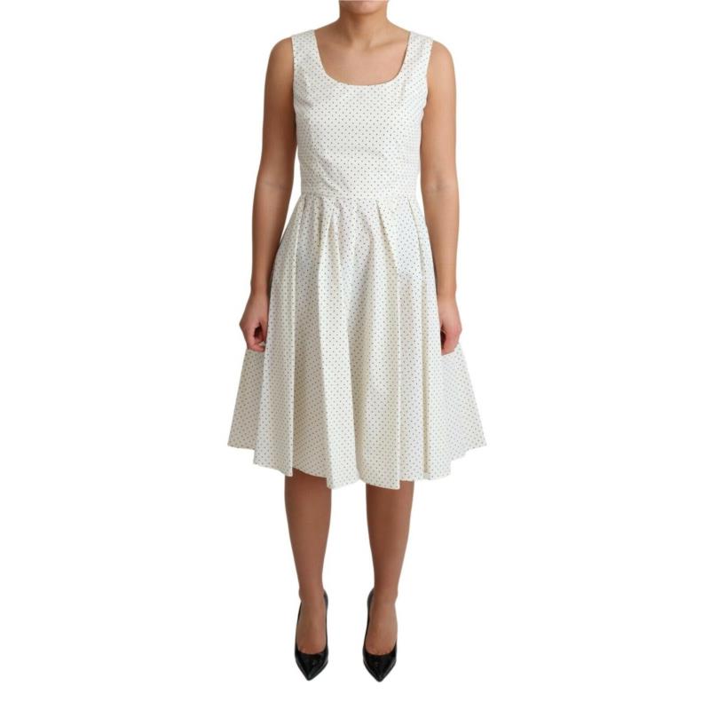 Dolce & Gabbana White Polka Dotted Cotton A-Line Dress DR2753 IT44