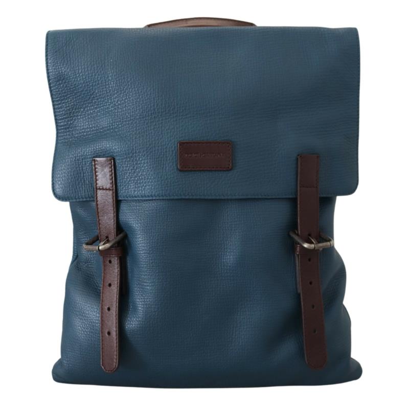 Dolce & Gabbana Blue Calfskin Leather Logo Plaque Men Backpack Bag BAG1069 8053901459219 One Size