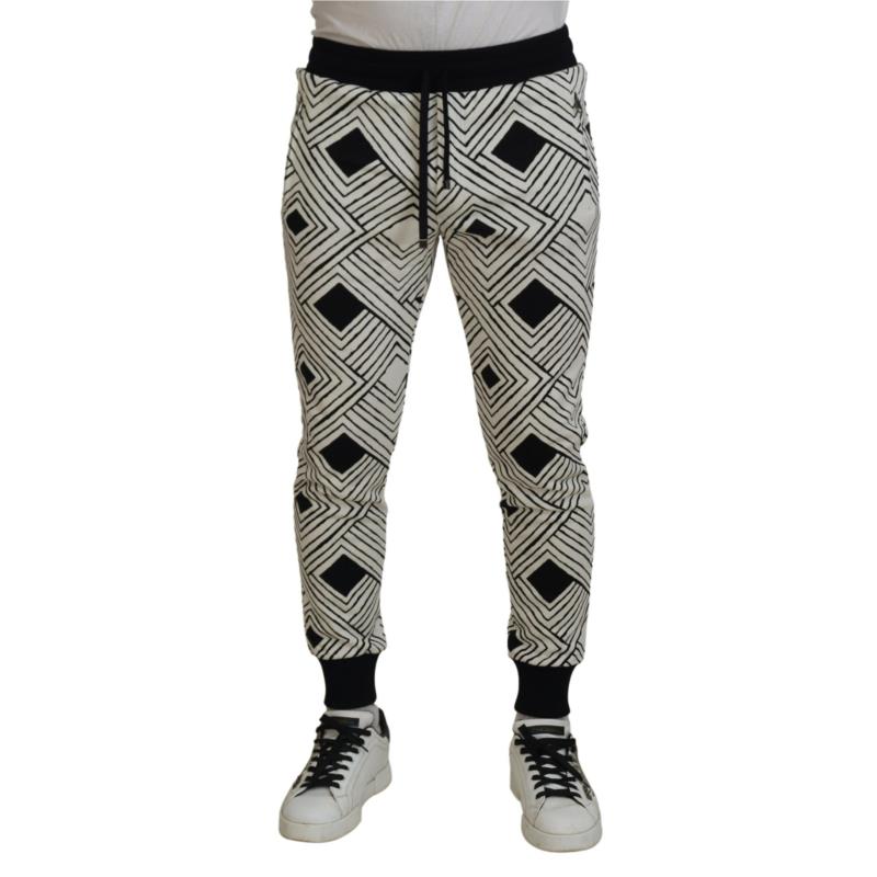 Dolce & Gabbana Black White Cotton Trousers Sport Pants PAN74757 IT44