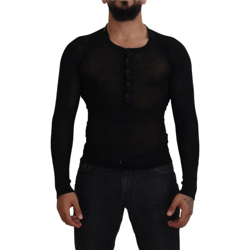 Dolce & Gabbana Black Cashmere Button Pullover Sweater TSH84013 IT44