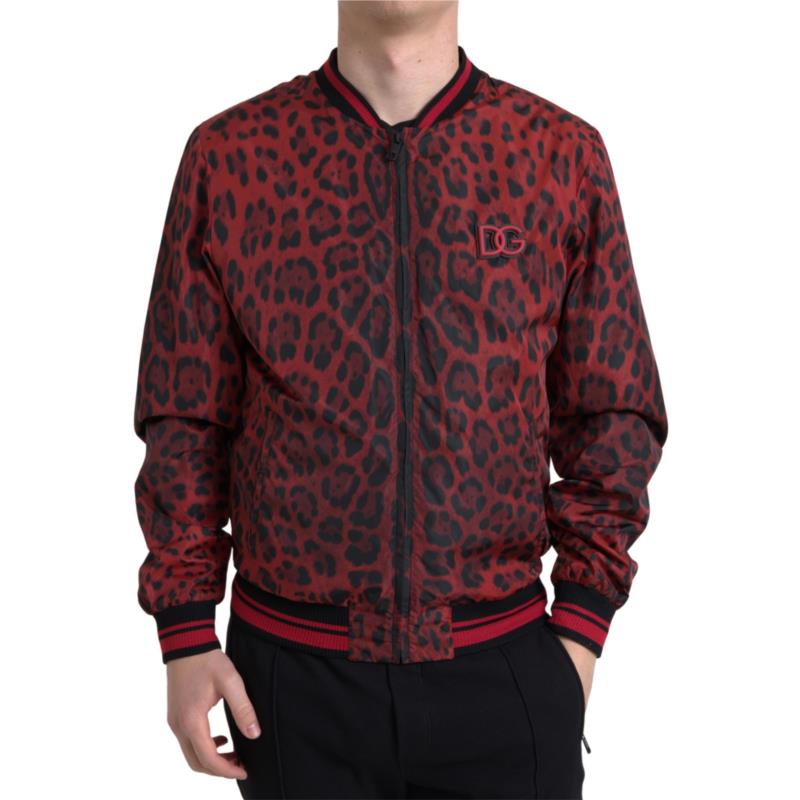 Dolce & Gabbana Red Leopard Bomber Short Coat Jacket IT50
