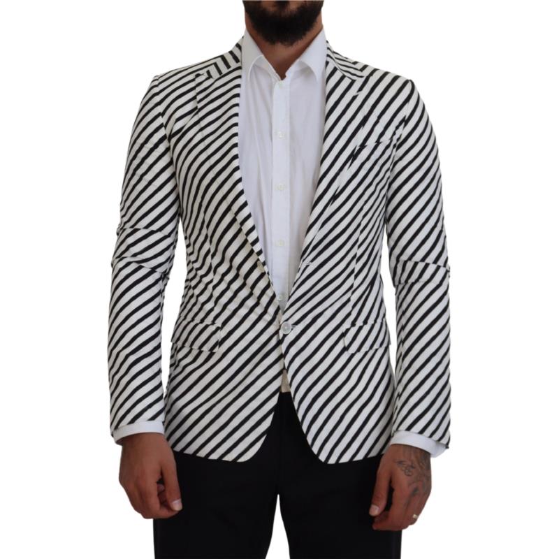 Dolce & Gabbana White Black Striped Slim Fit Jacket Blazer KOS2122 IT46