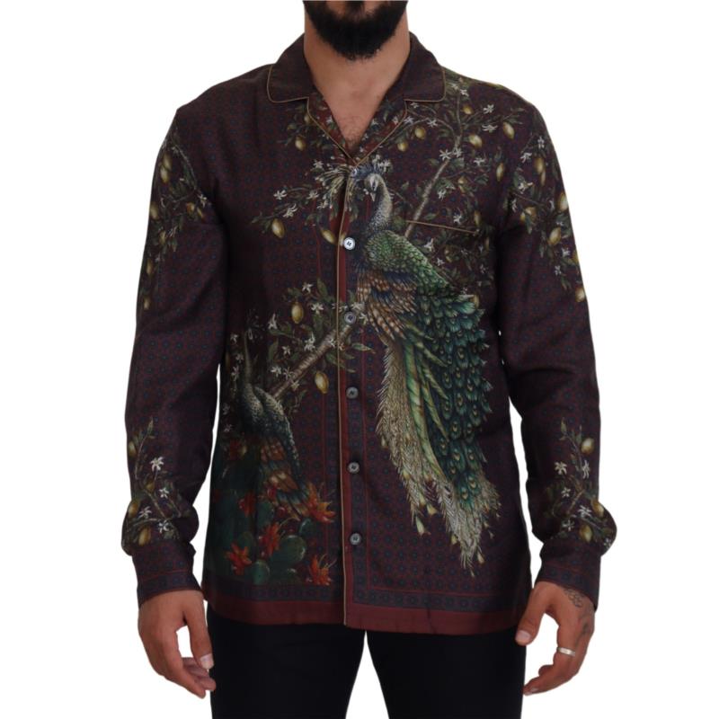 Dolce & Gabbana Bordeaux Ostrich Silk Satin Casual Mens Shirt TSH83583 IT4