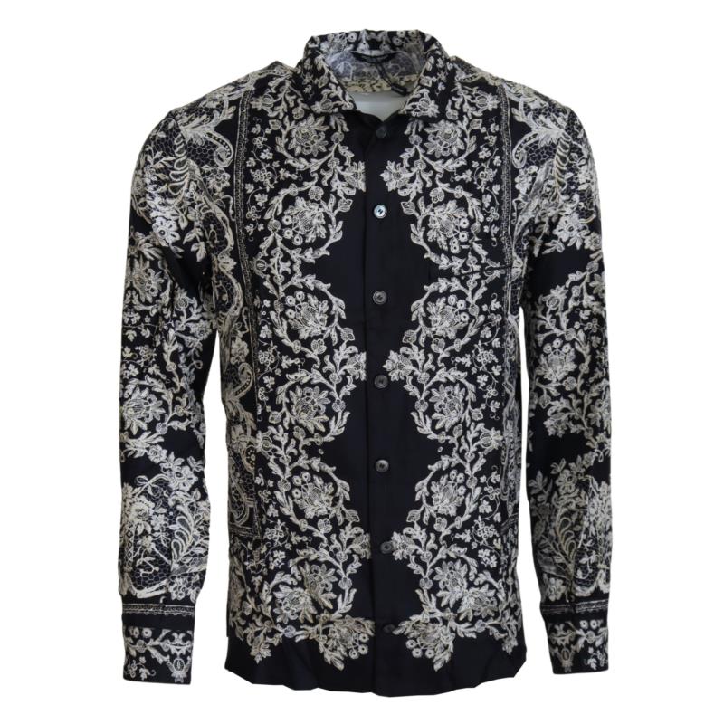 Dolce & Gabbana Blue Silk Floral Baroque Satin Casual Shirt TSH83578 IT38