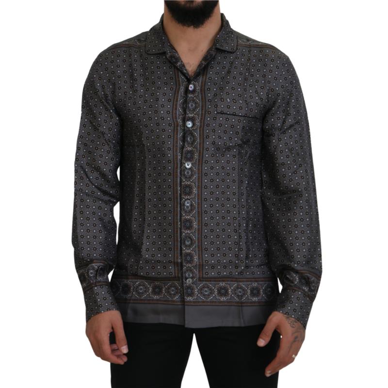 Dolce & Gabbana Gray Baroque Silk Satin Casual Shirt TSH83589 IT38