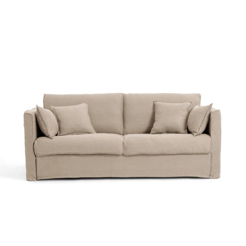 Πτυσσόμενος καναπές από χοντρό λινό ύφασμα stonewashed Μ102xΠ207xΥ87cm
