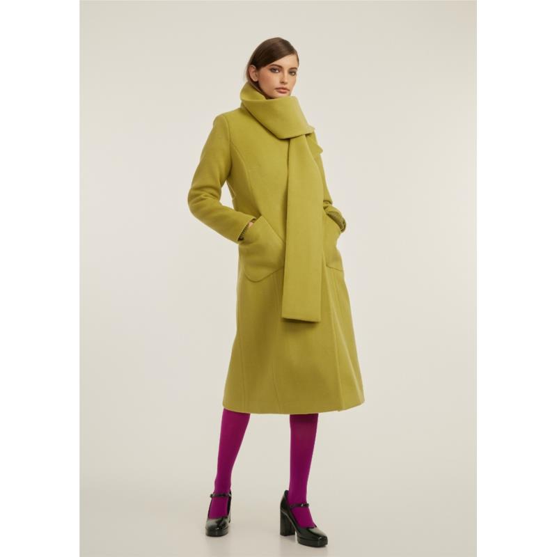 Παλτό από μαλλί και κασμίρ με εφέ κασκόλ - Olive green
