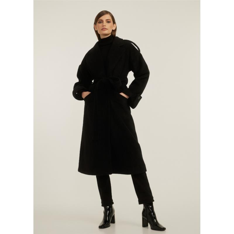 Παλτό μακρύ με ζώνη - Μαύρο