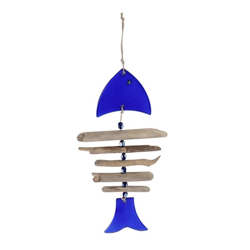 Διακοσμητικό Τοίχου Γυάλινο-Ξύλινο Ψάρι Μπλε ESPIEL 16,5x33-37εκ. GUR119 (Υλικό: Ξύλο, Χρώμα: Μπλε) - ESPIEL - GUR119
