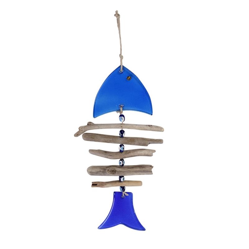 Διακοσμητικό Τοίχου Γυάλινο-Ξύλινο Ψάρι Μπλε ESPIEL 16,5x33-37εκ. GUR120 (Υλικό: Ξύλο, Χρώμα: Μπλε) - ESPIEL - GUR120
