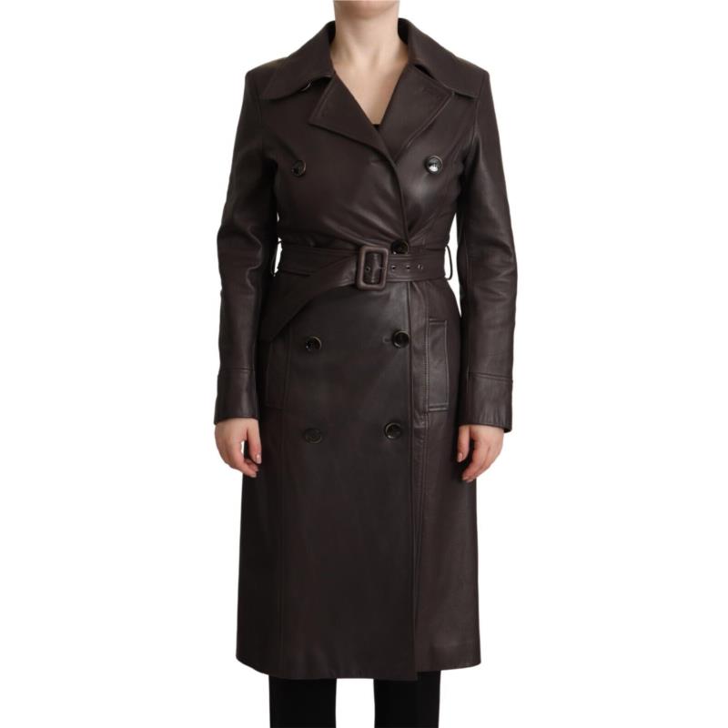 Dolce & Gabbana Dark Brown Leather Long Sleeves Belted Jacket JKT3286 IT40