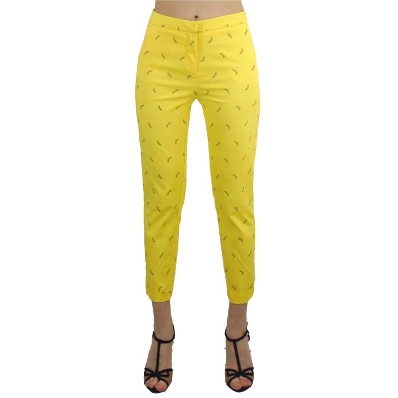 Γυναικείο παντελόνι Chino κίτρινο με σχέδιο