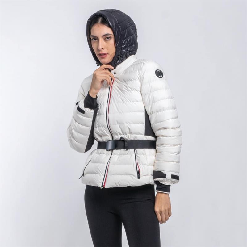 Γυναικείο Puffer Jacket Λευκό/Μαύρο με Κουκούλα