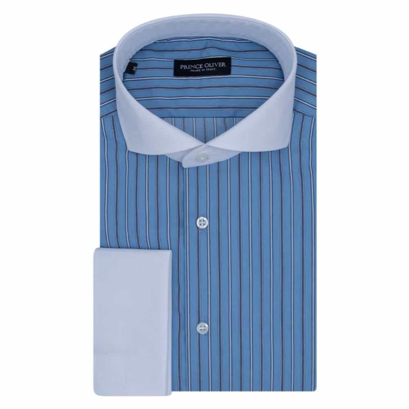 Superior Πουκάμισο Μπλε Ριγέ 100% Fine Cotton (Modern Fit)