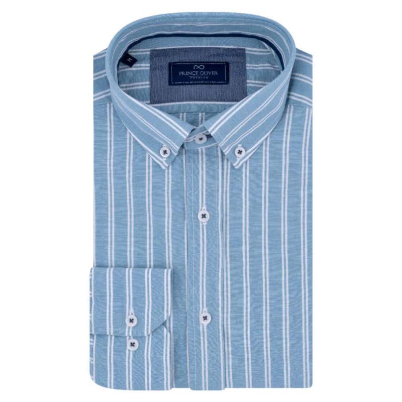 Superior Πουκάμισο Button Down Ριγέ Γαλάζιο 100% Fine Cotton (Modern Fit)