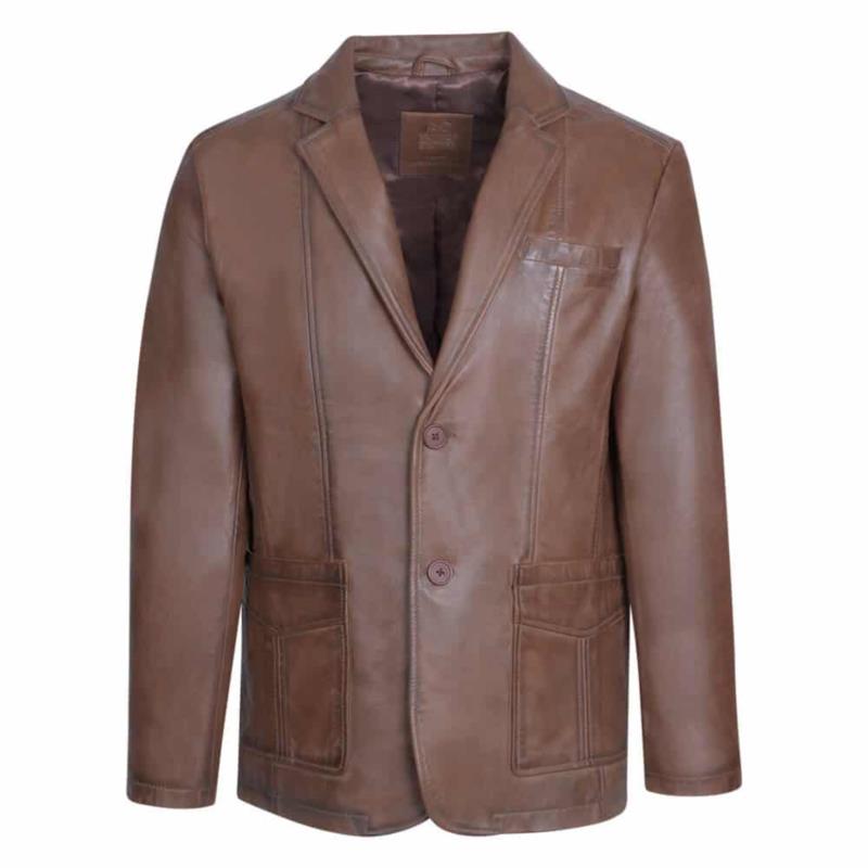 Prince Oliver Δερμάτινο Σακάκι Καφέ 100% Leather (Modern Fit)