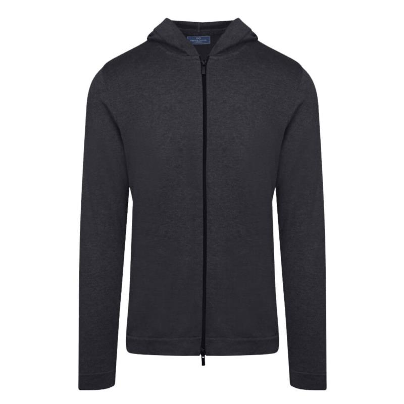 Full Zip Ζακέτα in Cotton Μαύρη με Κουκούλα (Modern Fit) New Arrival