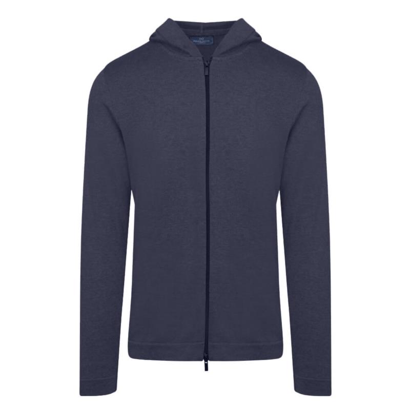 Full Zip Ζακέτα in Cotton Μπλε Σκούρο με Κουκούλα (Modern Fit) New Arrival