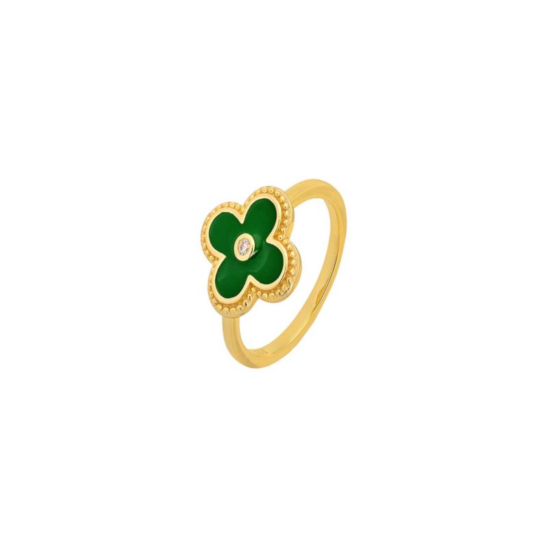 Ασημένιο δαχτυλίδι με σταυρό από πράσινο σμάλτο και ζιργκόν επιχρυσωμένο