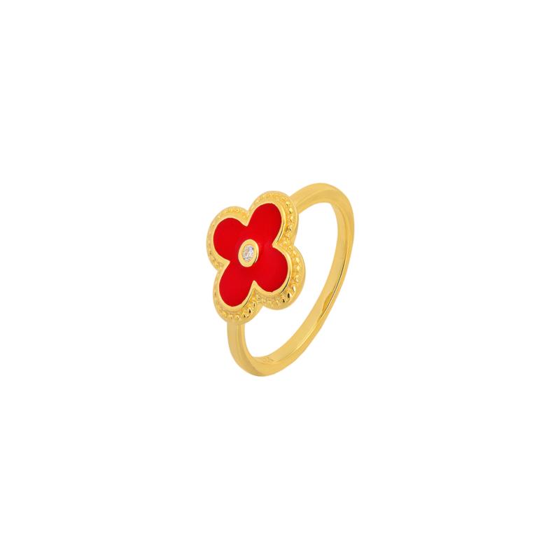 Ασημένιο δαχτυλίδι με σταυρό από κόκκινο σμάλτο και ζιργκόν επιχρυσωμένο